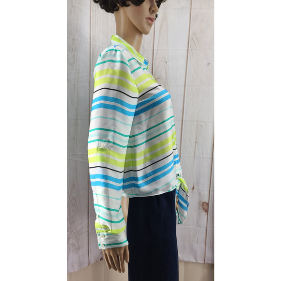 Vince Camuto Button Down Blouse Striped Tie Front Long/3/4 Sleeve Sz PS - Picture 3 of 8